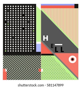 Trendy vector summer cards illustration with line elements and abstract colorful textures. Design for poster, card, invitation, brochure, and promotion template. Fashion art print and background.