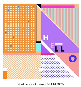 Trendy vector summer cards illustration with line elements and abstract colorful textures. Design for poster, card, invitation, brochure, and promotion template. Fashion art print and background.
