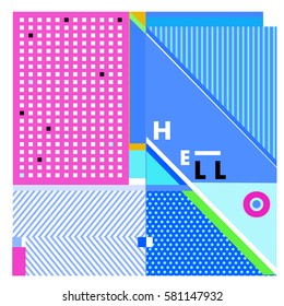 Trendy vector summer cards illustration with line elements and abstract colorful textures. Design for poster, card, invitation, brochure, and promotion template. Fashion art print and background.