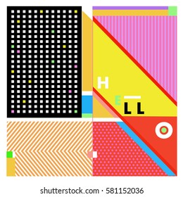Trendy vector summer cards illustration with line elements and abstract colorful textures. Design for poster, card, invitation, brochure, and promotion template. Fashion art print and background.