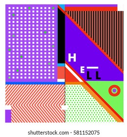 Trendy vector summer cards illustration with line elements and abstract colorful textures. Design for poster, card, invitation, brochure, and promotion template. Fashion art print and background.