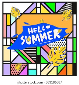Trendy vector summer cards illustration with line elements and abstract colorful textures. Design for poster, card, invitation, brochure, and promotion template. Fashion art print and background.