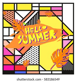 Trendy vector summer cards illustration with line elements and abstract colorful textures. Design for poster, card, invitation, brochure, and promotion template. Fashion art print and background.