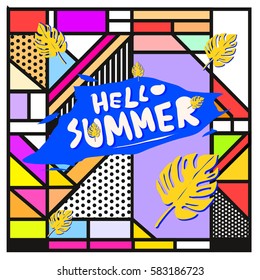 Trendy vector summer cards illustration with line elements and abstract colorful textures. Design for poster, card, invitation, brochure, and promotion template. Fashion art print and background.