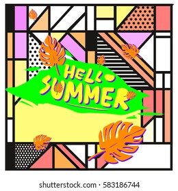 Trendy vector summer cards illustration with line elements and abstract colorful textures. Design for poster, card, invitation, brochure, and promotion template. Fashion art print and background.