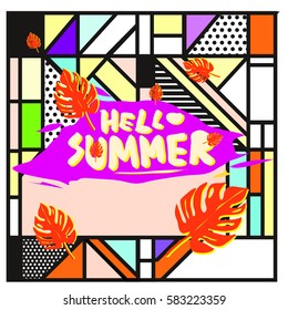 Trendy vector summer cards illustration with line elements and abstract colorful textures. Design for poster, card, invitation, brochure, and promotion template. Fashion art print and background.