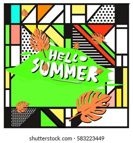 Trendy vector summer cards illustration with line elements and abstract colorful textures. Design for poster, card, invitation, brochure, and promotion template. Fashion art print and background.