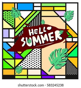Trendy vector summer cards illustration with line elements and abstract colorful textures. Design for poster, card, invitation, brochure, and promotion template. Fashion art print and background.