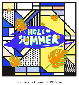 Trendy vector summer cards illustration with line elements and abstract colorful textures. Design for poster, card, invitation, brochure, and promotion template. Fashion art print and background.
