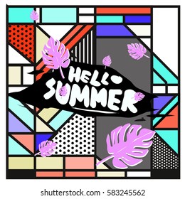 Trendy vector summer cards illustration with line elements and abstract colorful textures. Design for poster, card, invitation, brochure, and promotion template. Fashion art print and background.