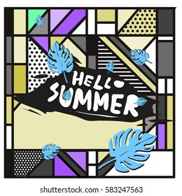 Trendy vector summer cards illustration with line elements and abstract colorful textures. Design for poster, card, invitation, brochure, and promotion template. Fashion art print and background.