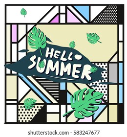 Trendy vector summer cards illustration with line elements and abstract colorful textures. Design for poster, card, invitation, brochure, and promotion template. Fashion art print and background.