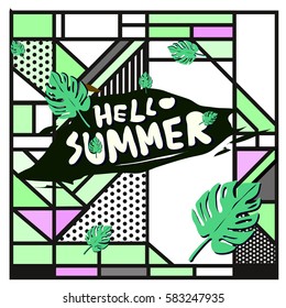 Trendy vector summer cards illustration with line elements and abstract colorful textures. Design for poster, card, invitation, brochure, and promotion template. Fashion art print and background.