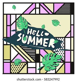 Trendy vector summer cards illustration with line elements and abstract colorful textures. Design for poster, card, invitation, brochure, and promotion template. Fashion art print and background.