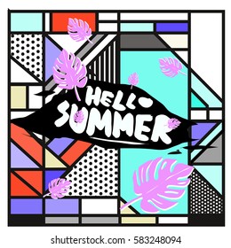 Trendy vector summer cards illustration with line elements and abstract colorful textures. Design for poster, card, invitation, brochure, and promotion template. Fashion art print and background.