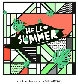 Trendy vector summer cards illustration with line elements and abstract colorful textures. Design for poster, card, invitation, brochure, and promotion template. Fashion art print and background.