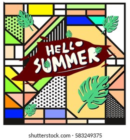 Trendy vector summer cards illustration with line elements and abstract colorful textures. Design for poster, card, invitation, brochure, and promotion template. Fashion art print and background.