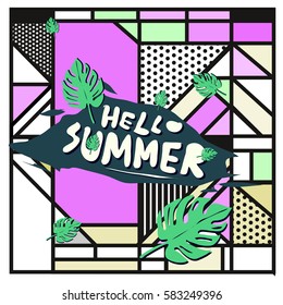 Trendy vector summer cards illustration with line elements and abstract colorful textures. Design for poster, card, invitation, brochure, and promotion template. Fashion art print and background.