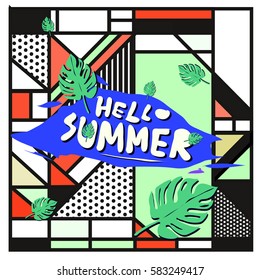 Trendy vector summer cards illustration with line elements and abstract colorful textures. Design for poster, card, invitation, brochure, and promotion template. Fashion art print and background.