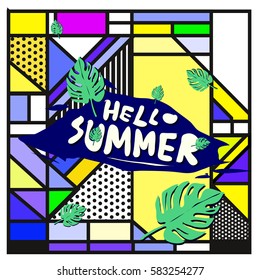 Trendy vector summer cards illustration with line elements and abstract colorful textures. Design for poster, card, invitation, brochure, and promotion template. Fashion art print and background.