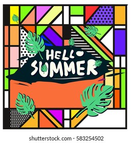 Trendy vector summer cards illustration with line elements and abstract colorful textures. Design for poster, card, invitation, brochure, and promotion template. Fashion art print and background.