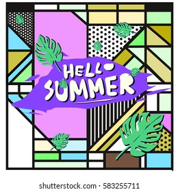 Trendy vector summer cards illustration with line elements and abstract colorful textures. Design for poster, card, invitation, brochure, and promotion template. Fashion art print and background.