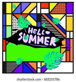 Trendy vector summer cards illustration with line elements and abstract colorful textures. Design for poster, card, invitation, brochure, and promotion template. Fashion art print and background.