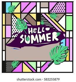 Trendy vector summer cards illustration with line elements and abstract colorful textures. Design for poster, card, invitation, brochure, and promotion template. Fashion art print and background.