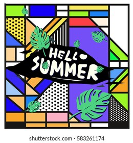 Trendy vector summer cards illustration with line elements and abstract colorful textures. Design for poster, card, invitation, brochure, and promotion template. Fashion art print and background.
