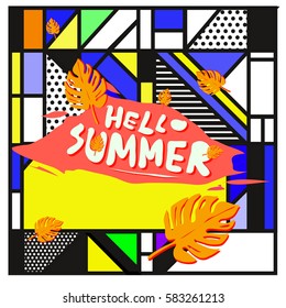 Trendy vector summer cards illustration with line elements and abstract colorful textures. Design for poster, card, invitation, brochure, and promotion template. Fashion art print and background.