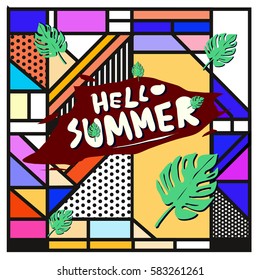 Trendy vector summer cards illustration with line elements and abstract colorful textures. Design for poster, card, invitation, brochure, and promotion template. Fashion art print and background.