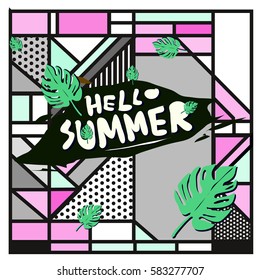Trendy vector summer cards illustration with line elements and abstract colorful textures. Design for poster, card, invitation, brochure, and promotion template. Fashion art print and background.