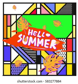 Trendy vector summer cards illustration with line elements and abstract colorful textures. Design for poster, card, invitation, brochure, and promotion template. Fashion art print and background.