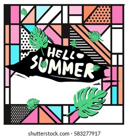 Trendy vector summer cards illustration with line elements and abstract colorful textures. Design for poster, card, invitation, brochure, and promotion template. Fashion art print and background.