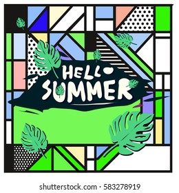 Trendy vector summer cards illustration with line elements and abstract colorful textures. Design for poster, card, invitation, brochure, and promotion template. Fashion art print and background.