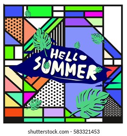 Trendy vector summer cards illustration with line elements and abstract colorful textures. Design for poster, card, invitation, brochure, and promotion template. Fashion art print and background.