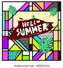 Trendy vector summer cards illustration with line elements and abstract colorful textures. Design for poster, card, invitation, brochure, and promotion template. Fashion art print and background.