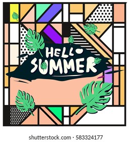 Trendy vector summer cards illustration with line elements and abstract colorful textures. Design for poster, card, invitation, brochure, and promotion template. Fashion art print and background.