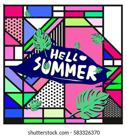 Trendy vector summer cards illustration with line elements and abstract colorful textures. Design for poster, card, invitation, brochure, and promotion template. Fashion art print and background.