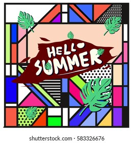 Trendy vector summer cards illustration with line elements and abstract colorful textures. Design for poster, card, invitation, brochure, and promotion template. Fashion art print and background.