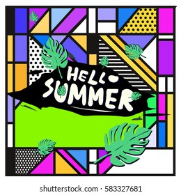 Trendy vector summer cards illustration with line elements and abstract colorful textures. Design for poster, card, invitation, brochure, and promotion template. Fashion art print and background.