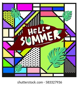Trendy vector summer cards illustration with line elements and abstract colorful textures. Design for poster, card, invitation, brochure, and promotion template. Fashion art print and background.