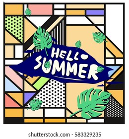 Trendy vector summer cards illustration with line elements and abstract colorful textures. Design for poster, card, invitation, brochure, and promotion template. Fashion art print and background.