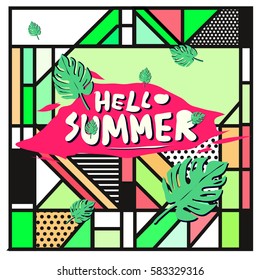 Trendy vector summer cards illustration with line elements and abstract colorful textures. Design for poster, card, invitation, brochure, and promotion template. Fashion art print and background.