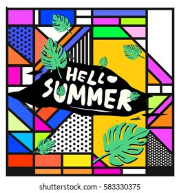 Trendy vector summer cards illustration with line elements and abstract colorful textures. Design for poster, card, invitation, brochure, and promotion template. Fashion art print and background.