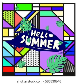 Trendy vector summer cards illustration with line elements and abstract colorful textures. Design for poster, card, invitation, brochure, and promotion template. Fashion art print and background.