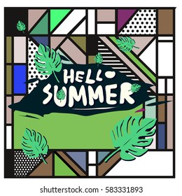 Trendy vector summer cards illustration with line elements and abstract colorful textures. Design for poster, card, invitation, brochure, and promotion template. Fashion art print and background.