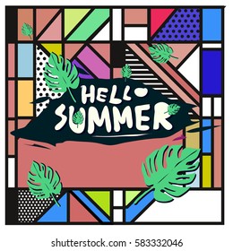 Trendy vector summer cards illustration with line elements and abstract colorful textures. Design for poster, card, invitation, brochure, and promotion template. Fashion art print and background.