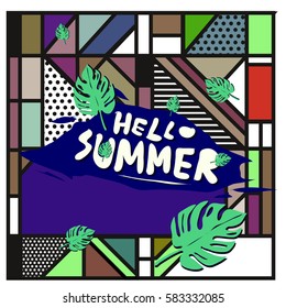 Trendy vector summer cards illustration with line elements and abstract colorful textures. Design for poster, card, invitation, brochure, and promotion template. Fashion art print and background.