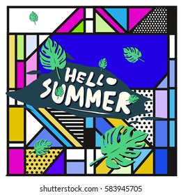 Trendy vector summer cards illustration with line elements and abstract colorful textures. Design for poster, card, invitation, brochure, and promotion template. Fashion art print and background.